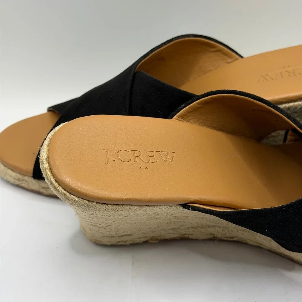 J.Crew Black Crossover Espadrille Wedge Sandals BH223 Womens 7